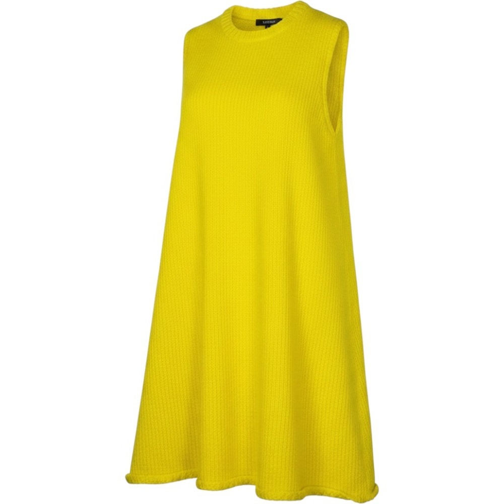 Zara Knit‎ Dress Medium Yellow Sleeveless Cotton Chunky Ribbed A-Line Mini Mod